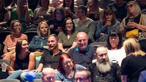 Audience members seated in The Studio, Bradford.