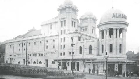 The Alhambra Theatre in black and white