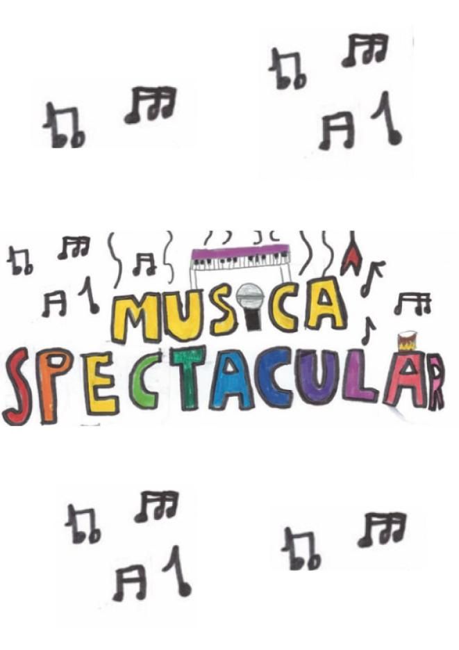 Musical notes surrounding multicoloured text that reads Musica Spectacular