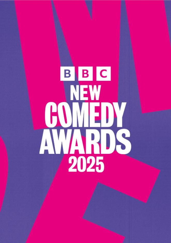 Purple and pink artwork with white text that reads BBC New Comedy Awards 2025.
