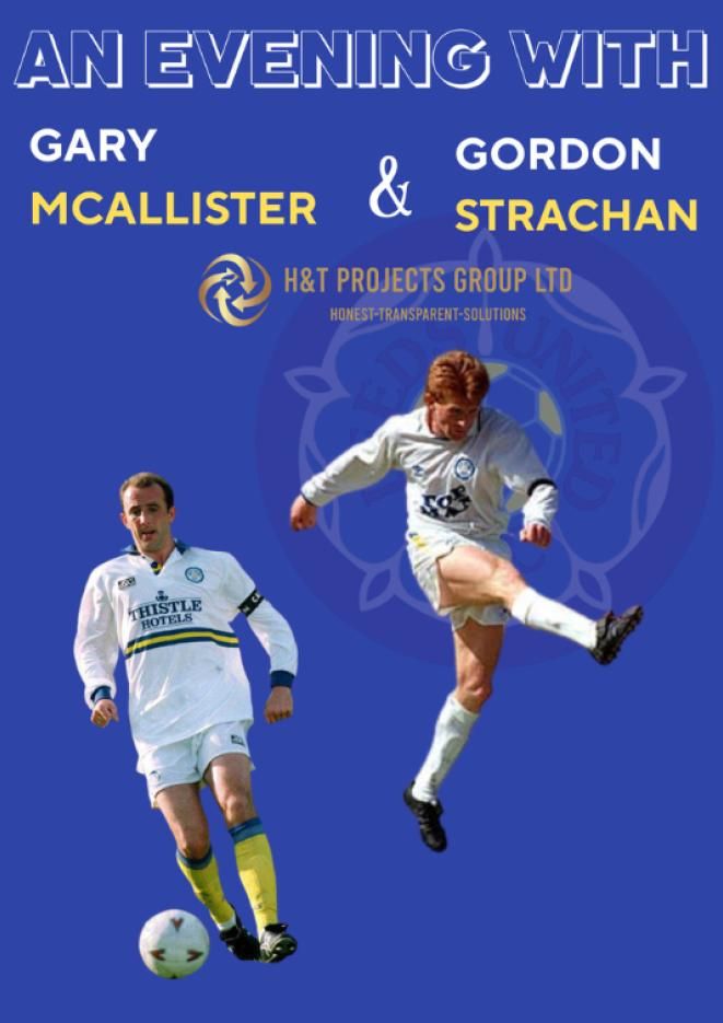 Footballers Gary McAllister & Gordon Strachan against a blue background.