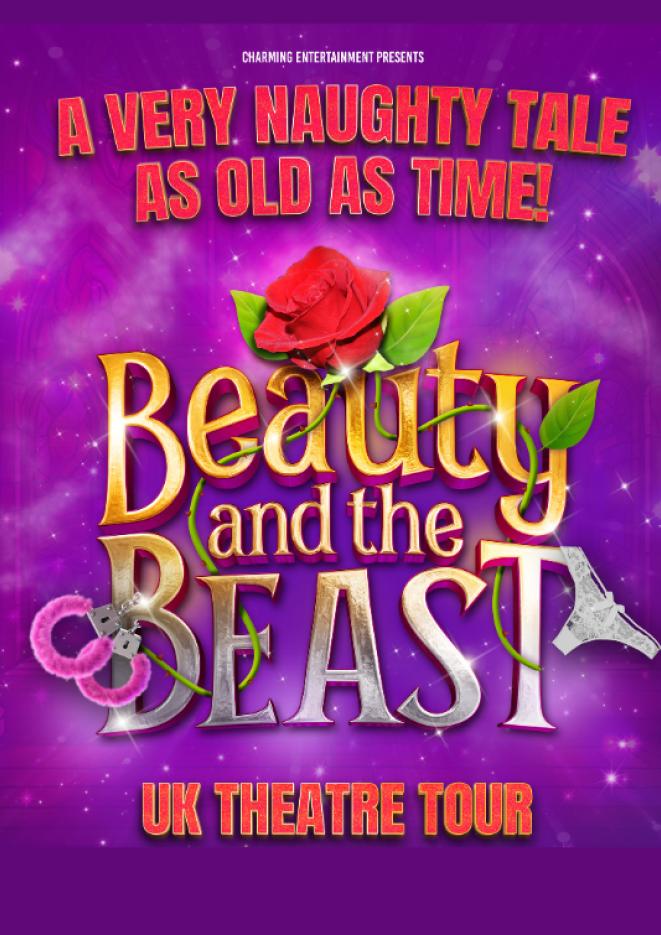 A purple background with text that reads Beauty and the Beast 