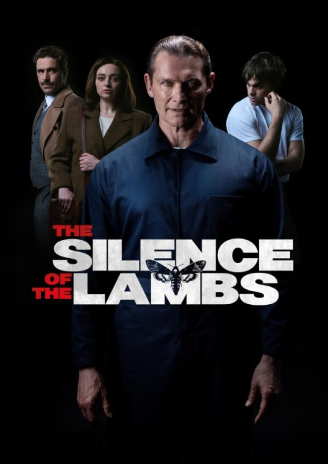 Four actors stood against a plain, black background. White text over the top reads The Silence of the Lambs.